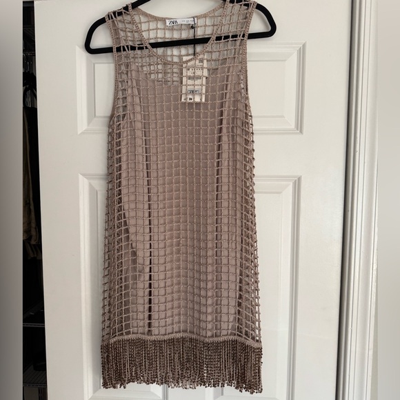Zara Beige Crochet Mini Dress - Picture 4 of 5